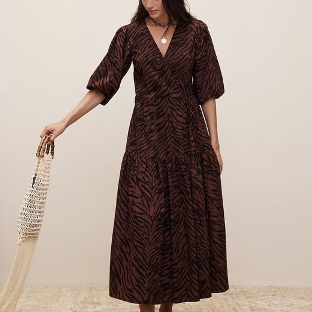 Banana Republic Black and Brown Animal Print Wrap Maxi Dress